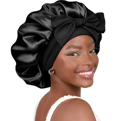 Sleeping Silk Bonnet with Tie Band Women Satin Bonnet Double Layer Satin Lined Hair Bonnet Curly Hair Sleeping Caps Night Cap