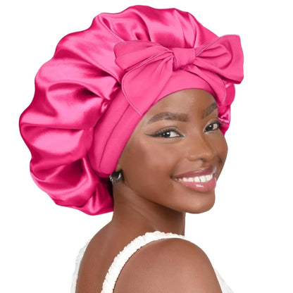 Sleeping Silk Bonnet with Tie Band Women Satin Bonnet Double Layer Satin Lined Hair Bonnet Curly Hair Sleeping Caps Night Cap