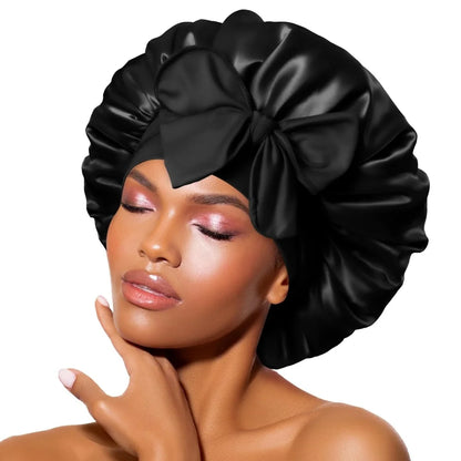 Sleeping Silk Bonnet with Tie Band Women Satin Bonnet Double Layer Satin Lined Hair Bonnet Curly Hair Sleeping Caps Night Cap