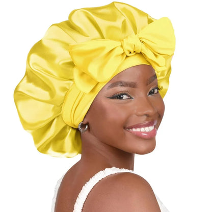 Sleeping Silk Bonnet with Tie Band Women Satin Bonnet Double Layer Satin Lined Hair Bonnet Curly Hair Sleeping Caps Night Cap