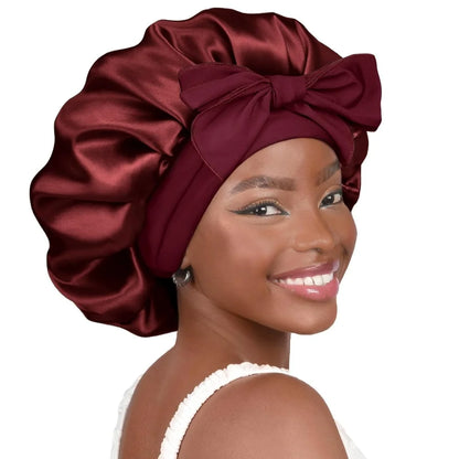 Sleeping Silk Bonnet with Tie Band Women Satin Bonnet Double Layer Satin Lined Hair Bonnet Curly Hair Sleeping Caps Night Cap
