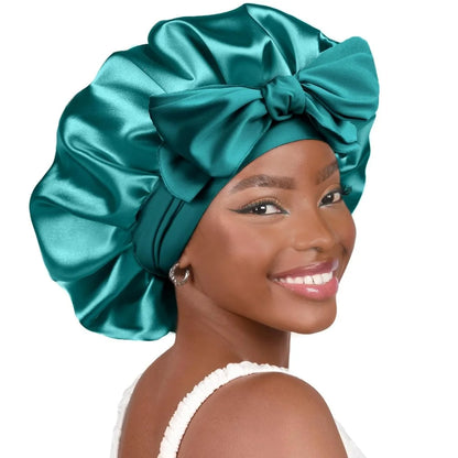 Sleeping Silk Bonnet with Tie Band Women Satin Bonnet Double Layer Satin Lined Hair Bonnet Curly Hair Sleeping Caps Night Cap