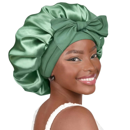 Sleeping Silk Bonnet with Tie Band Women Satin Bonnet Double Layer Satin Lined Hair Bonnet Curly Hair Sleeping Caps Night Cap